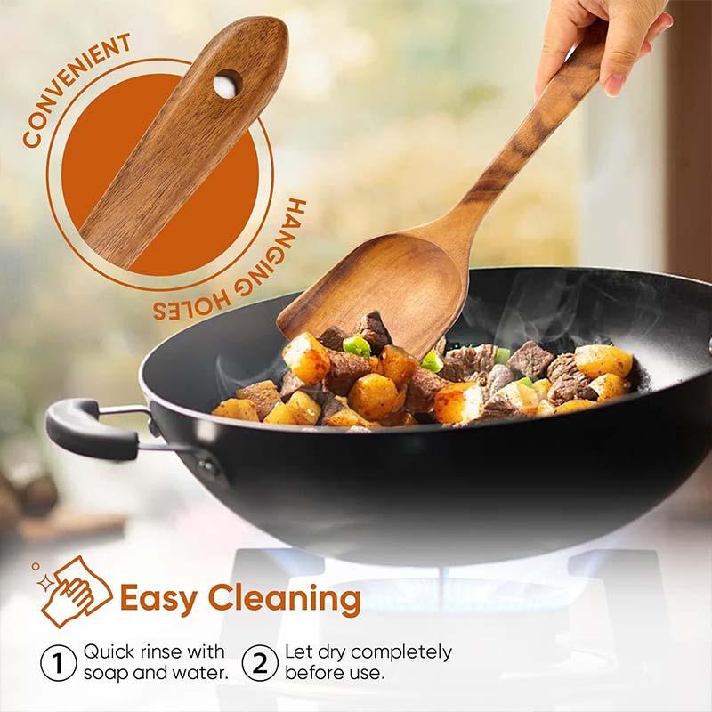 High-End 5-Piece Wooden Cooking Utensils Set - Ergonomic Handle, Natural Wood Spoons, Stir Fry Shovel, Soup Spoon, Non-Stick Pan Shovel, Heat-Resistant, Easy-to-Clean, Durable Cookware, Versatile Cooking Tool