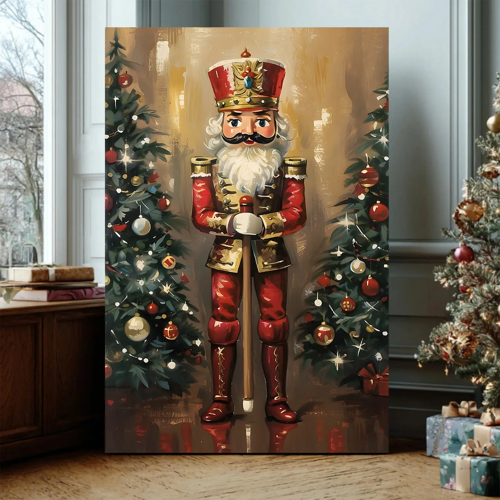 Christmas Canvas Wall Art Classic Christmas Nutcracker Soldier Vertical Oil Painting Gallery Wrapped Ready To Hang Traditional Xmas Holiday Gift