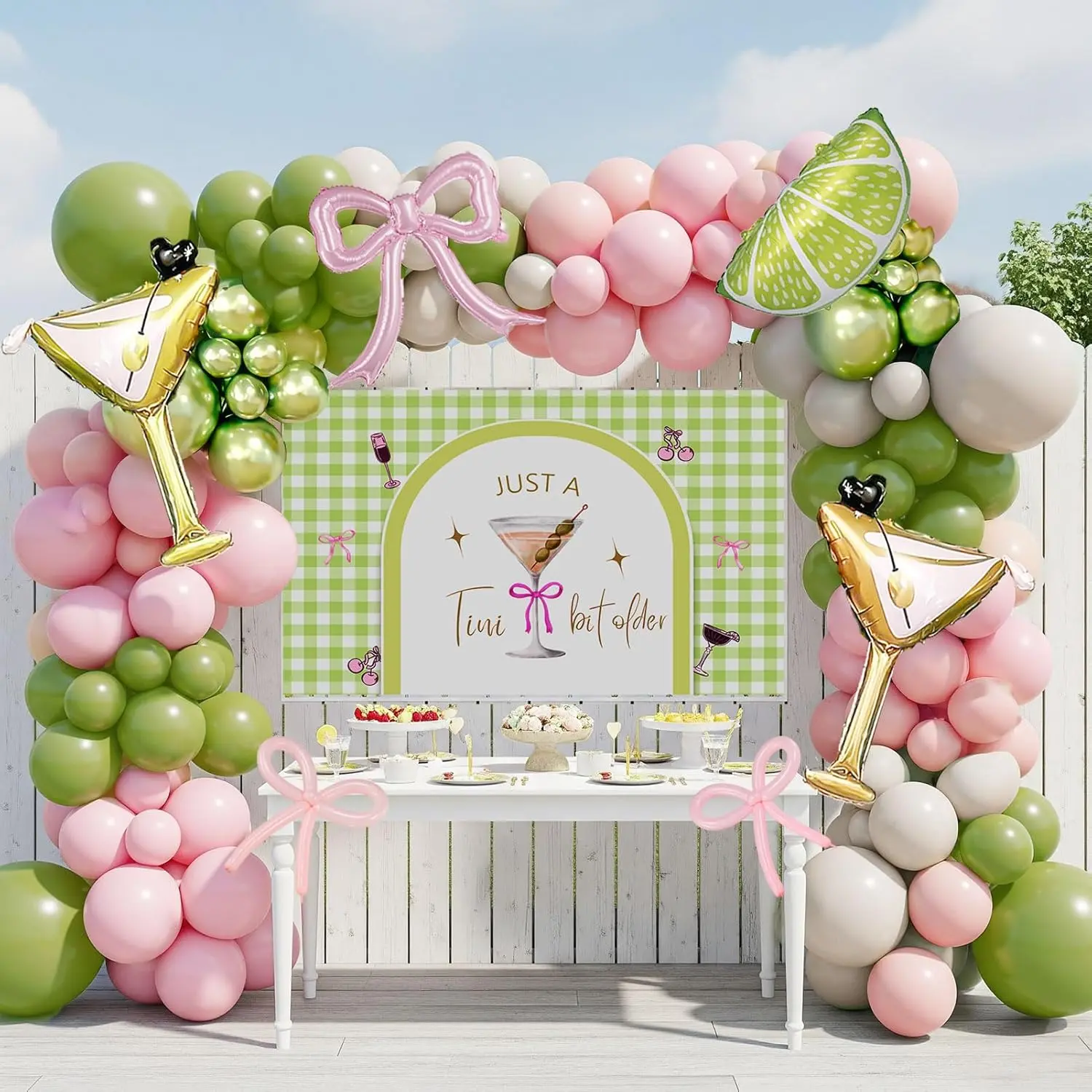 Tini Bit Older Balloon Garland Kit Pink Olive Green Martini Theme Birthday Party Decor Set
