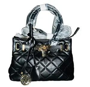 Badgley Mischka BM4161 Black Quilted Vegan Leather Structured Tote