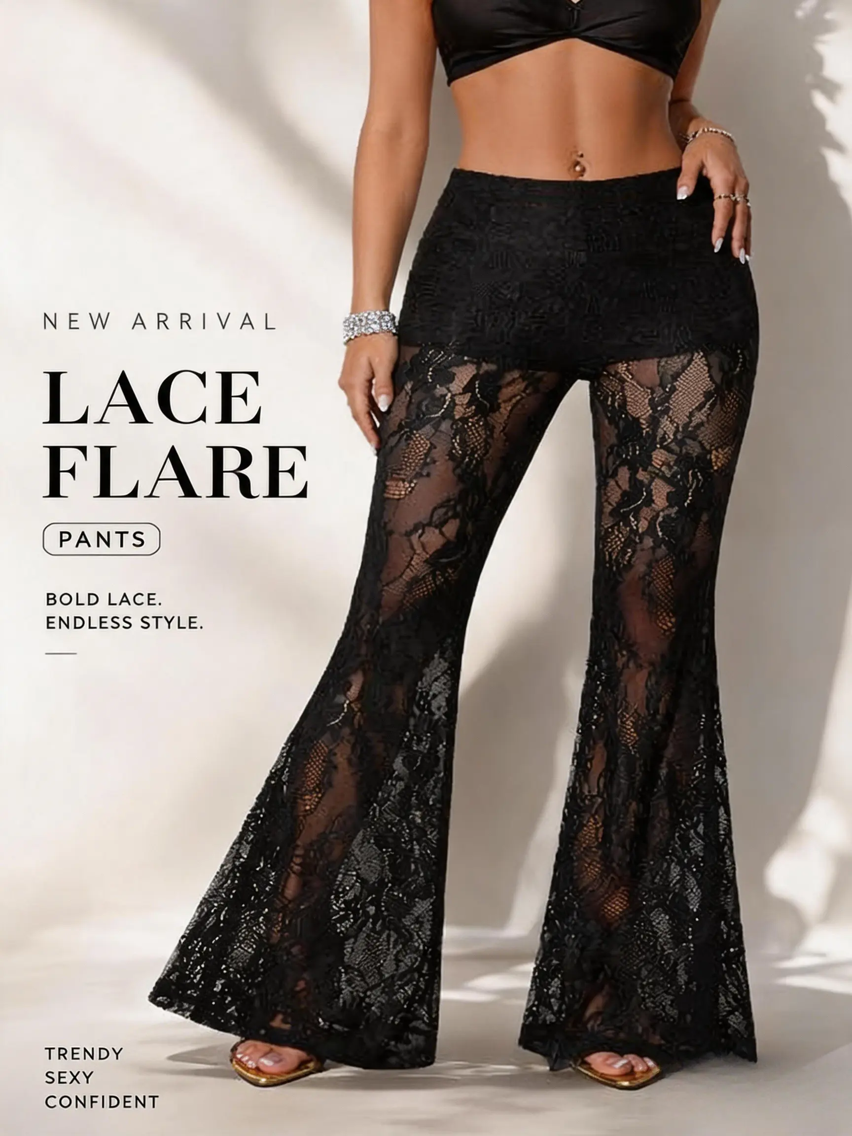 SenXinHui Women's High-Waist Full-Length Glam Mesh Pants - Black Lace Sheer, Butt-Lifted Long Tubes, Multi-Size Basic Bottoms for Date Night, Clubwear