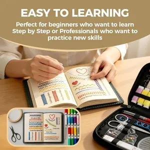 Embroidery Starter Kit for Beginners (Needle & Thread Book Set), Includes 106 Pattern Tutorial Guide, Portable Organizer Bag with Complete Embroidery Tools, Basic Stitches Learning, Repair Sewing, DIY Craft Stress Relief, Cross Stitch Kit