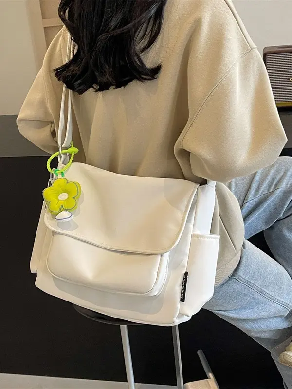 Women Casual Messenger Bag Large Capacity Crossbody Purse Minimalist School Daypack Multi Pocket Shoulder Handbag Student Commuter Sling Bag Solid Canvas Tote Everyday Work Travel Pack Aesthetic Crossbody