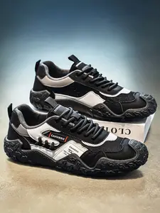 1 Pair Men's Mesh Sports Shoes Breathable Sweat-Wicking Leather And Mesh Spliced Upper For Daily Commute Outfits