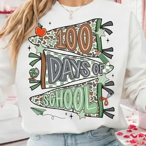 Preppy Camo 100 Days Of School Shirt, Happy 100 Days Classroom Design, Teacher Student School Outfit, T Shirt Sweatshirt, Unisex