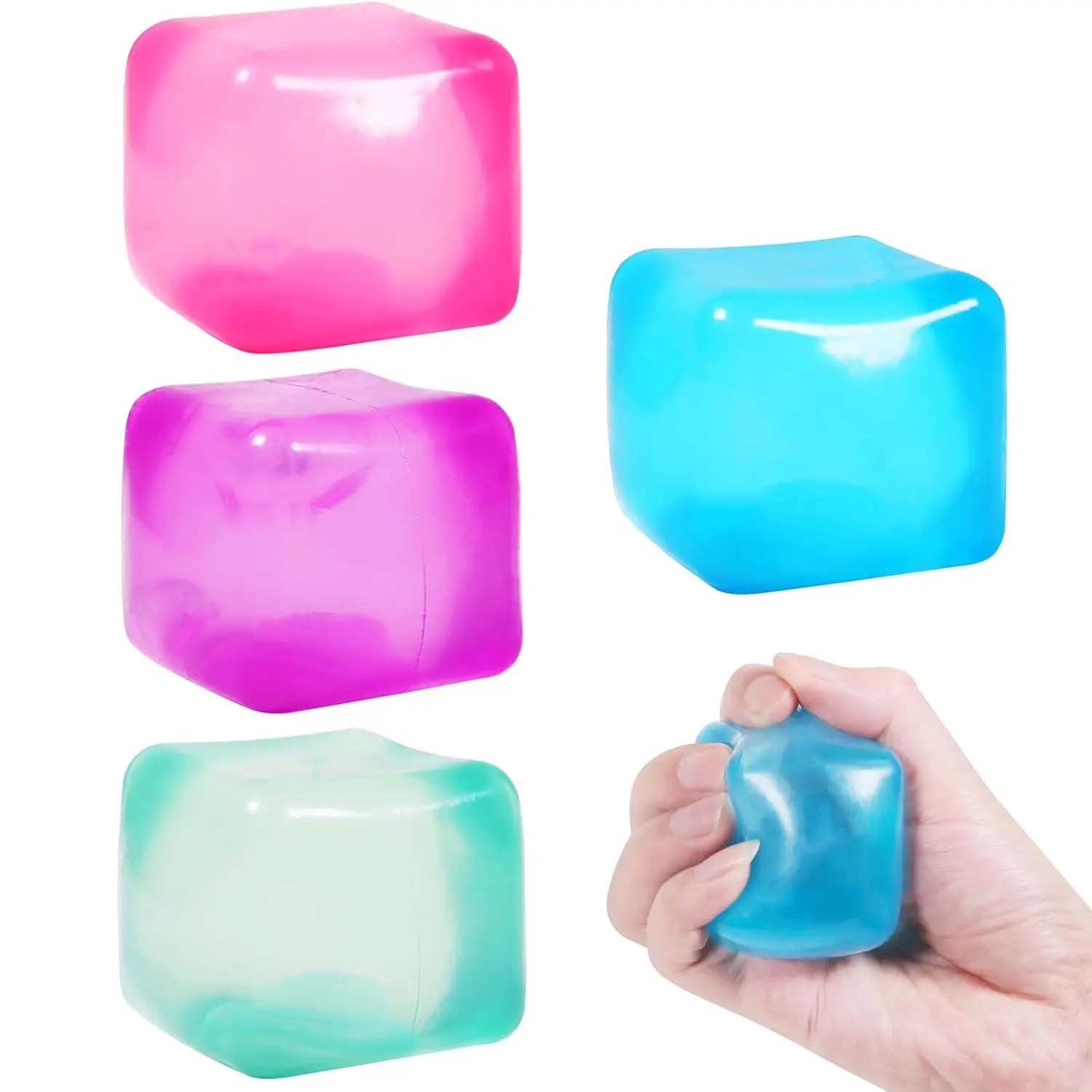 4 Counts Square Maltose Gel Squishy Ice Cube Set, Sensory Grippie Set, Slow Bounce Stress Relief Ball, Portable Office Venting Toy, Unisex Decompression Toy, Stress Relief Fidgeting, Decompression Squeeze, Stress Relief Gadget, Squishy Fun Set