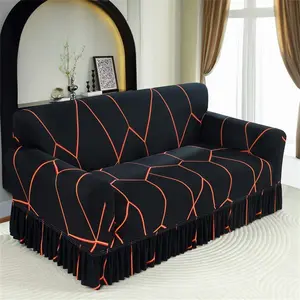 Geometric Pattern Sofa Cover, 1 Count Modern Sofa Slipcover with Ruffle Trim, Dustproof Sofa Protector for Home Living Room, Sofa Protector for Home Living Room