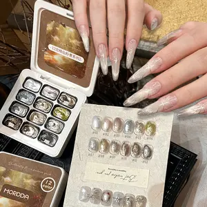 MORDDA12 Nail Art Grid Set Series 2 — New trendy dreamlike glitter fairy dust gel for nail art, featuring a 12-grid design with fine glitter and semi-solid gel. LED-safe, no-wipe gel with high color saturation, brilliant shine, and long-lasting wear—ideal