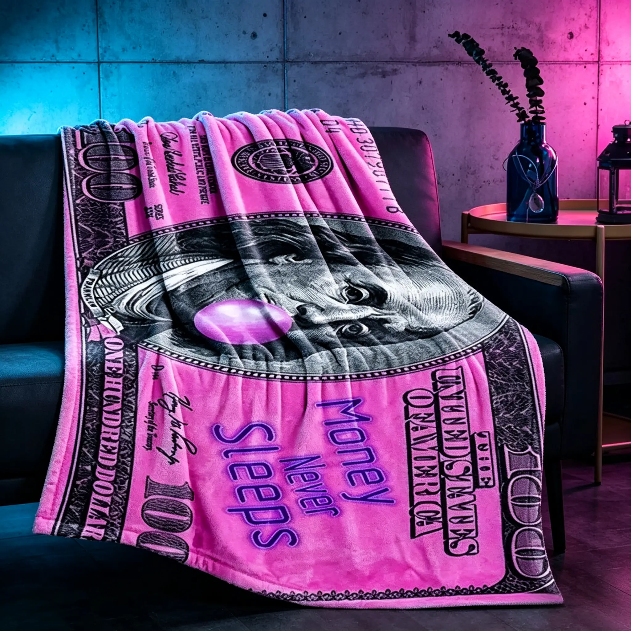 Pink Dollar Money Cute Fluffy Soft Fleece Throw Blanket, Decorative Bedspread for Bed & Sofa, Summer Bedroom Textile Decoration
