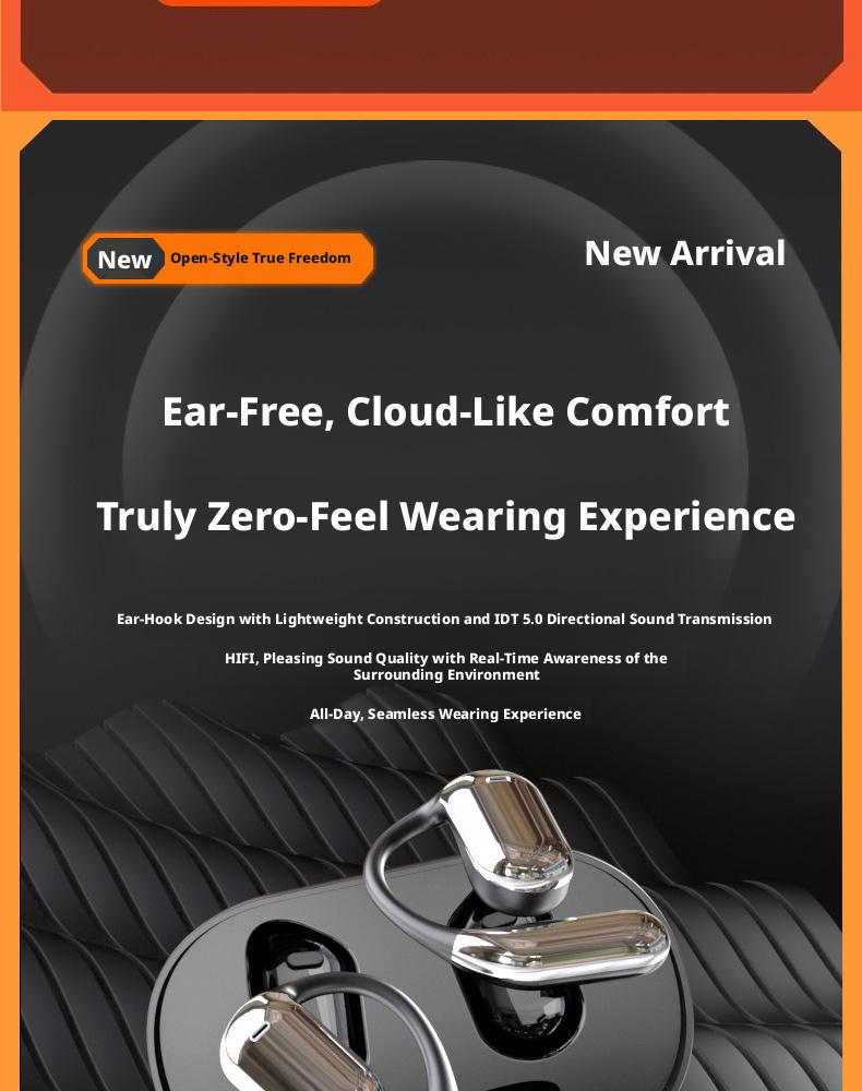 2026 Open Ear Bluetooth Headphones, LED Digital Display, DT5.0 Directional Sound, 13mm Dynamic Driver, 75H Playtime, Over-Ear Wireless Earbuds for Sports/Running