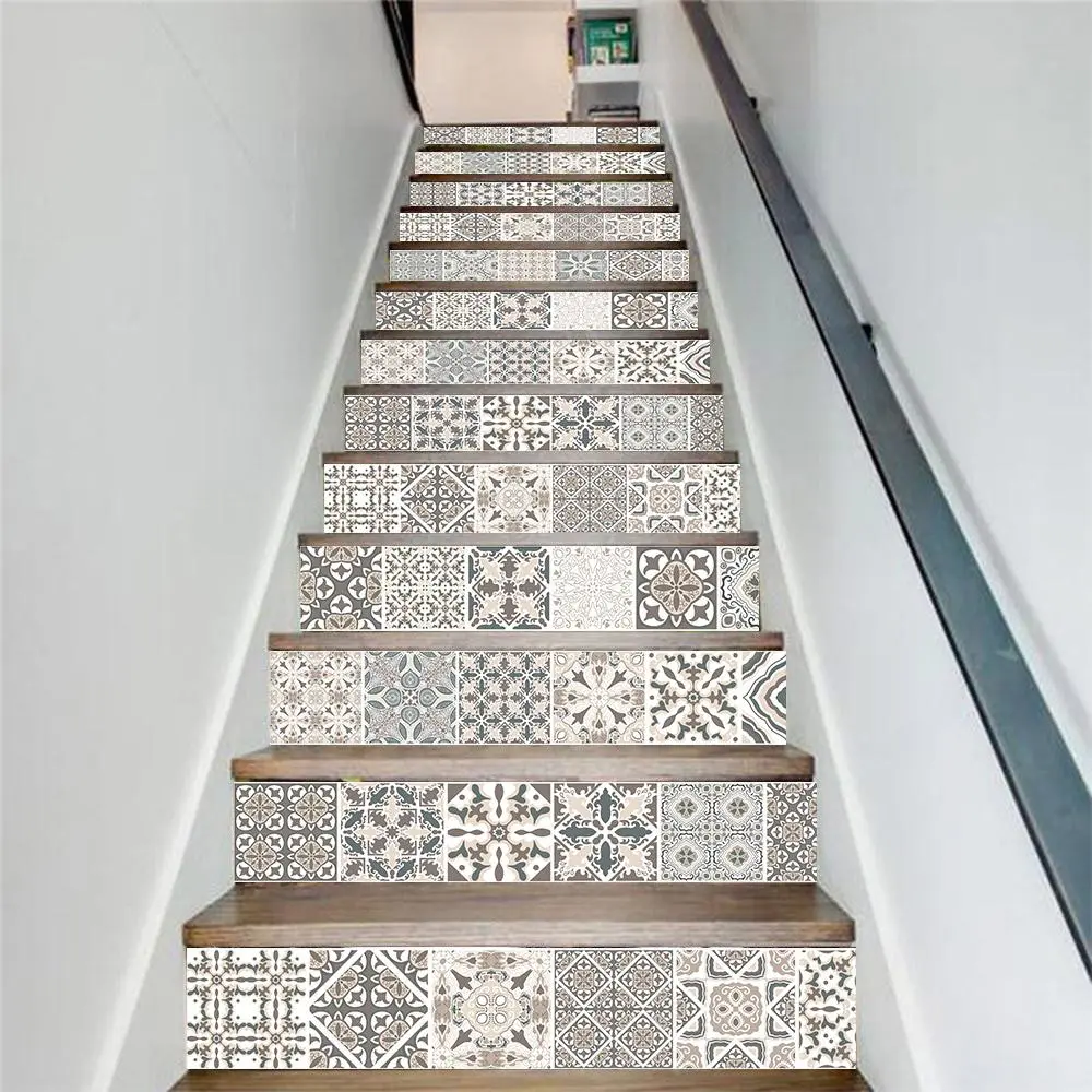 Geometric Pattern Stair Sticker, 13pcs/set Waterproof Self Adhesive Stair Sticker, Removable Decorative Wall Sticker, Waterproof Decal for Home Decor