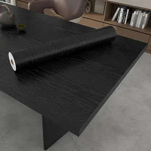 Wood Grain Self Adhesive Wallpaper Roll, Black thick Sticker,Contact Paper for Kitchen Bathroom Desk Cabinets Closets