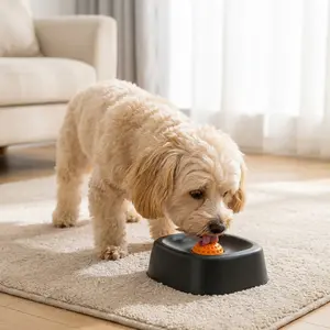 2-in-1 Curved Interactive Dog Slow Feeder Bowl - Anti-Anxiety Pet Licking Dish with Orange Textured Dome, Deep Black Silicone Basin, Calms Anxiety for Peanut Butter, Yogurt, Bathing & Better Digestion (Slobber Stopper for Cats Too) nutrition lick