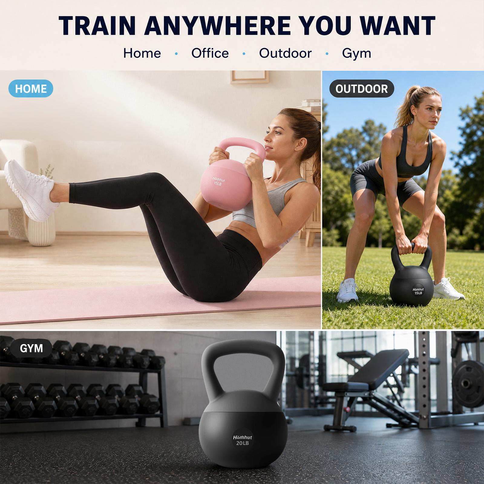 Homhut Eco-Friendly 15 lb Durable Soft Kettlebell with Handle, Non-Toxic Fitness Equipment for Home Gym Strength & Core Training Conditioning, Sports & Outdoor Gym Accessory, No