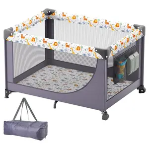 Fathersdaygift Quick-Folding Crib, Portable Baby Playpen with Wheels Attached, Breathable Mesh Travel Bag, Indoor/Outdoor Play Activity Center for 0-36 Months Toddlers