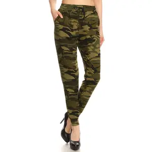 Buttery Smooth Olive Camouflage Joggers- Casual Comfy Fashion - Loose Fit with Banded Ankles - Elastic Waist - String Tie - 2 Front Pockets - For Fashion or Comfort Wear - Women's Fashion Joggers for Everyday Wear