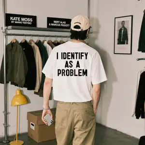 I Identify as a Problem Funny T-Shirt 100% Cotton Heavyweight Unisex Crew Neck Tee