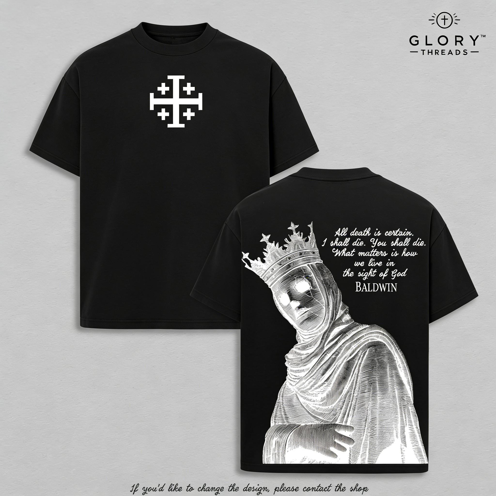 Baldwin IV The Leper King T-Shirt, Tank Top & Hoodie Washed Crusader King of Jerusalem Tee, Jerusalem Cross Medieval Christian Shirt, Vintage Washed Gothic Faith Streetwear - Jesus Apparel - Christian Outfit