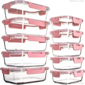 10 Pack Glass Food Storage Containers with Lids Leakproof, Airtight Glass Meal Prep Containers For Lunch, On The Go, Leftover, Dishwasher SafePulseTrail5AB14Veloura Home