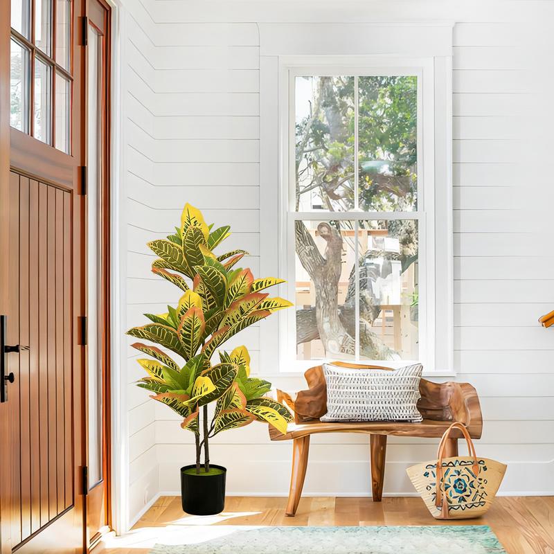 3.2FT Color-Changing Ficus Microcarpa Artificial Tree - Vibrant Potted Decor for Home, Office, Courtyard & Garden