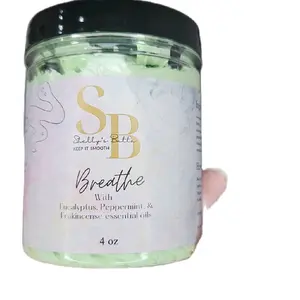 whipped mango and Shea body butter Breathe fragranced with eucalyptus,  frankincense,  and peppermint essential oils