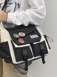 Men's Preppy Casual Nylon Colorblock Crossbody Bag, Outdoor Student Commuter Shoulder Bag, Travel Daily Use Large Capacity School Bag, Crossbody Shoulder Bags