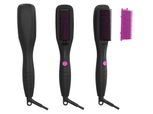 Black Hair Straightening Brush - Ring-Style Hair Brush for Women with 5 Temperature Settings, 30-Second Fast Heating, Dual Voltage