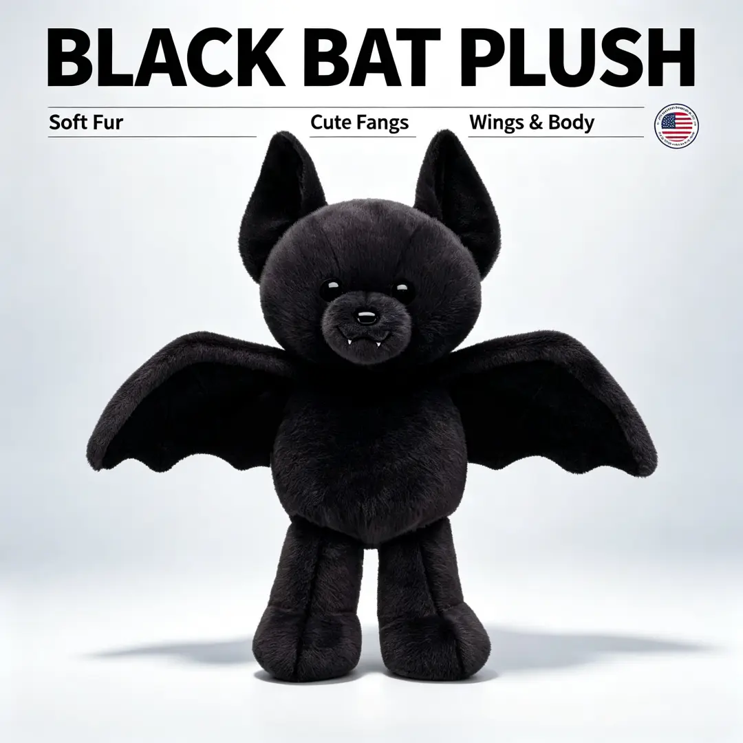 Goth Style 30cm Black Bat Plushie, Bendable Wing Halloween Bat Stuffed Animal, Cute Spooky Plush for Bedroom Decor & Fan Gifts