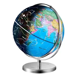 【DealsForYouDays】VEVOR Illuminated World Globe with Stand, 9 in/228.6 mm, Educational Earth Globe with Stable Heavy Metal Base and LED Constellation Night Light HD Printed Map, Spinning for Kids Classroom Learning