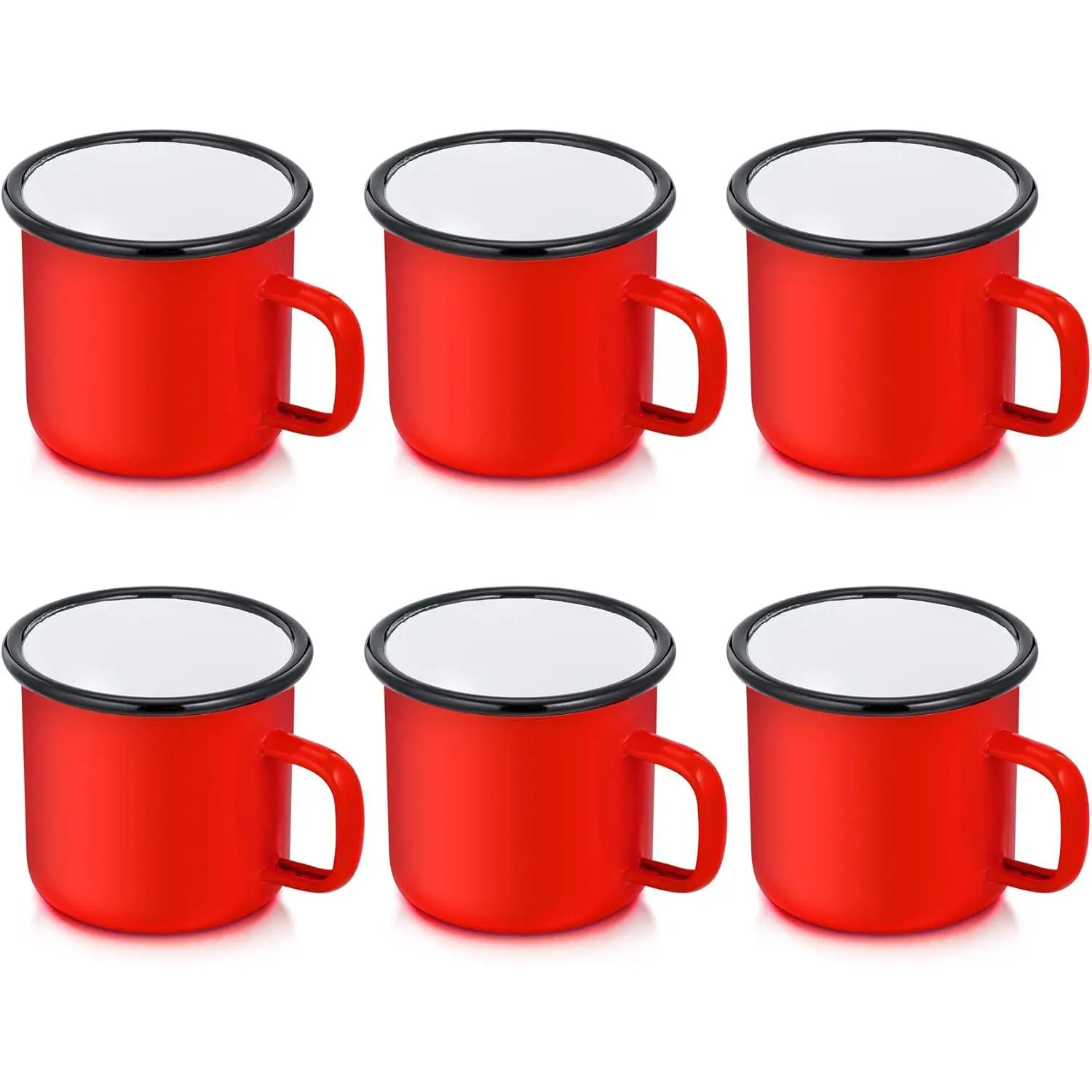Enamel Camping Coffee Mug Set of 6, Small Colored Mugs Cups for Family Gathering/Friend Party/Camping/Picnic/Fishing, Lightweight & Portable -12 Ounce, 350ML & Red