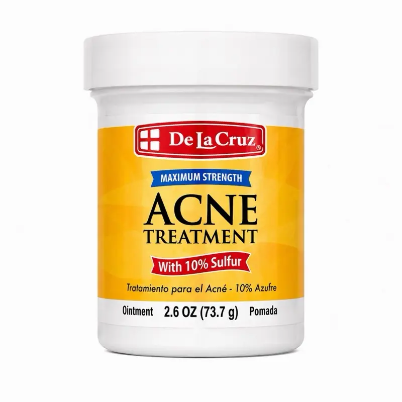 De La Cruz Maximum Strength Acne Treatment Ointment 10% Sulfur – Clears Acne & Blackheads, Oil-Free, Water-Washable – 2.6 oz Jar