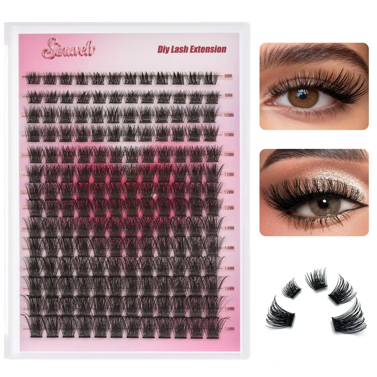 0.05D Curl Nature Youth Cosmetic Cluster Lash Extensions, 168pcs 8-16mm Mixed Length Skin-Friendly Wispy Fluffy Individual Lashes, Soft Strong Thin Band DIY At-Home False Eyelashes for Makeup (TikTok Shop)