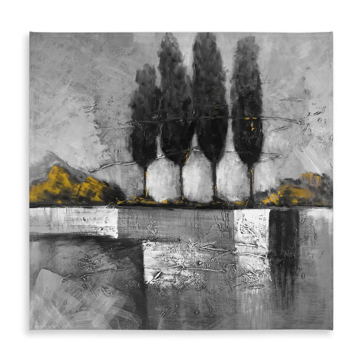 360 Stand Square Tree Print Gray Tablecloth - 58x58 in, Water Resistant, Contemporary Industrial Textile for Home & Kitchen Decor, Dinner Party, 58 X 58 In, Landscape, Living Room Decor