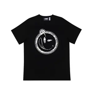 YUMS Blueprints Tee - Black T-shirt with White Screen Print Design Casual Streetwear Fashion Shirt Crewneck Cotton for Menswear