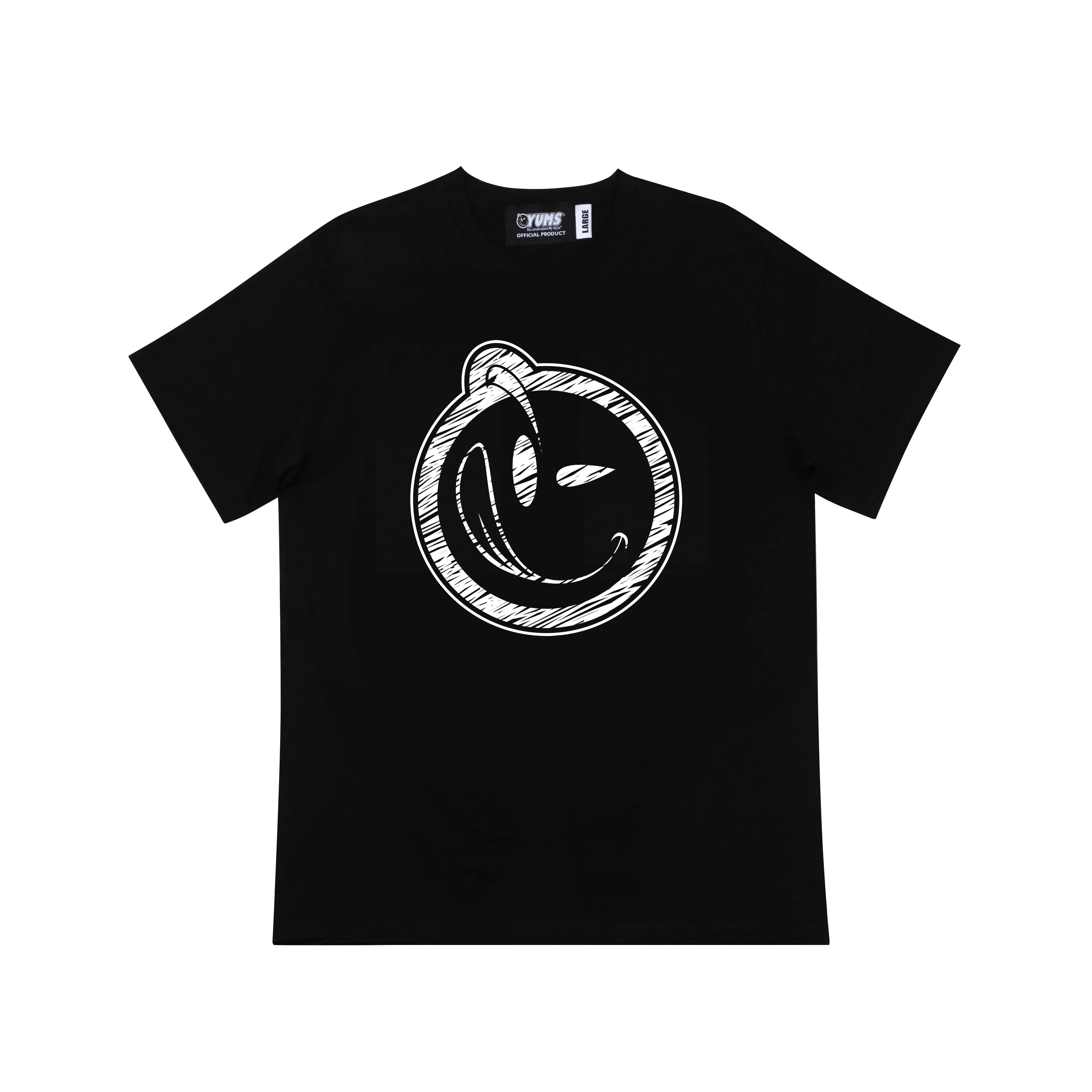 YUMS Blueprints Tee - Black T-shirt with White Screen Print Design Casual Streetwear Fashion Shirt Crewneck Cotton for Menswear
