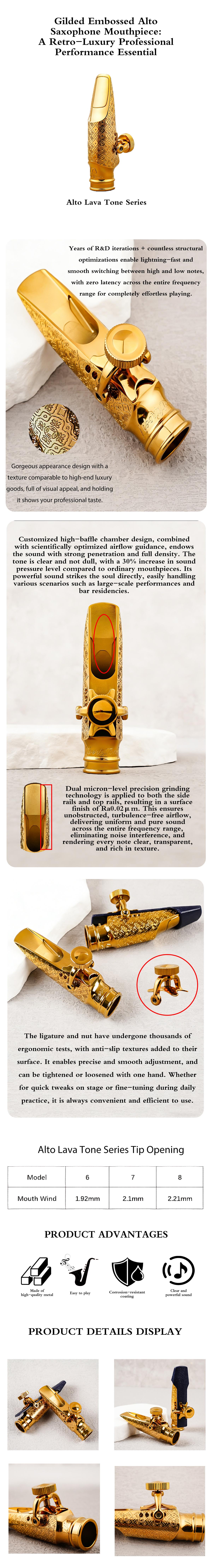 Saxophone alto metal mouthpiece, with clear tone and strong penetration, smooth and easy to play, perfectly compatible with various mainstream Alto saxophones.Prolonged Usage or Replacement for Professional Player or Music Enthusiast drums Brass Carving