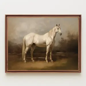 Vintage Wall Art, Horse Oil Painting, Cottagecore Decor, Rustic Horse Painting