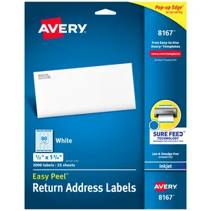 Avery Printable Return Address Labels with Sure Feed, 0.5" x 1.75", White, 2,000 Blank Mailing Labels (08167)