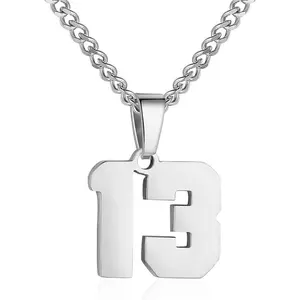 Number Necklace for Men Silver Athletes Number Chain Stainless Steel Charm Pendant Personalized Sports Jewelry for Men Basketball Baseball Football