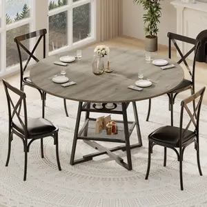Round Dining Table Wooden Kitchen Table With Storage For 4 To 6 Space Saving Circle Table For Small Kitchen Breakfast Nook Dining Room