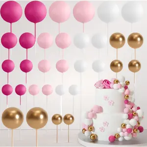 32-Piece Ball Cake Topper Decorations Set – Mini Balloons & Foam Balls Cake Picks in Pink Gold. Perfect for Wedding, Party & Birthday Cake Decorating. Beautiful Cake Accessories.