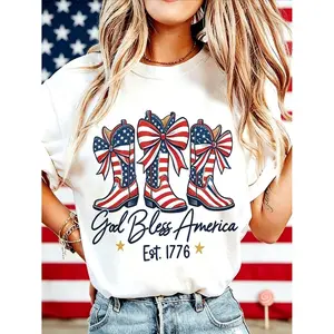 God Bless America Women T-shirt America Anniversary USA 250th Birthday Gift Shirt Memorial Independence Day 4th of July Men Women Cotton Tee Shirt