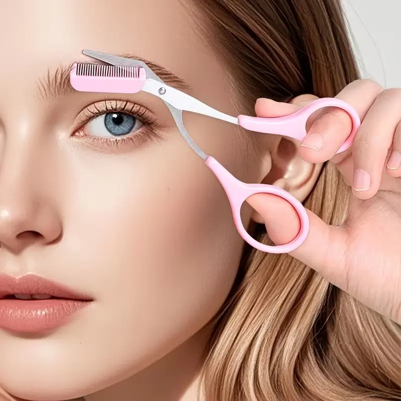 2-Pack with Built-In Eyebrow Comb Scissors | Professional Precision Eyebrow Trimmer with Safety Guard, Blades, And Comfortable Grip. Manual Beauty Tools, Suitable for Home And Travel, Perfect Gift