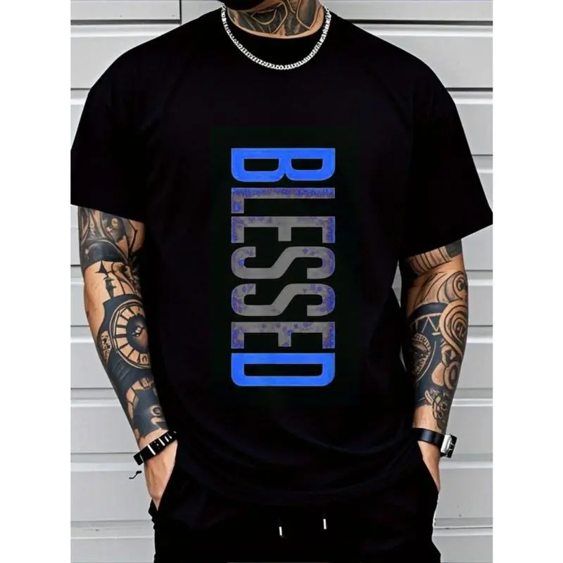 Men's Plus Size Casual Crew Neck T-Shirt - Geometric-Pattern, Smooth Cotton Knit Fabric, Medium Stretch - Short Sleeve Tee for Leisure & Everyday Wear | Breathable Comfort Fit | Machine Washable trendy t-shirts