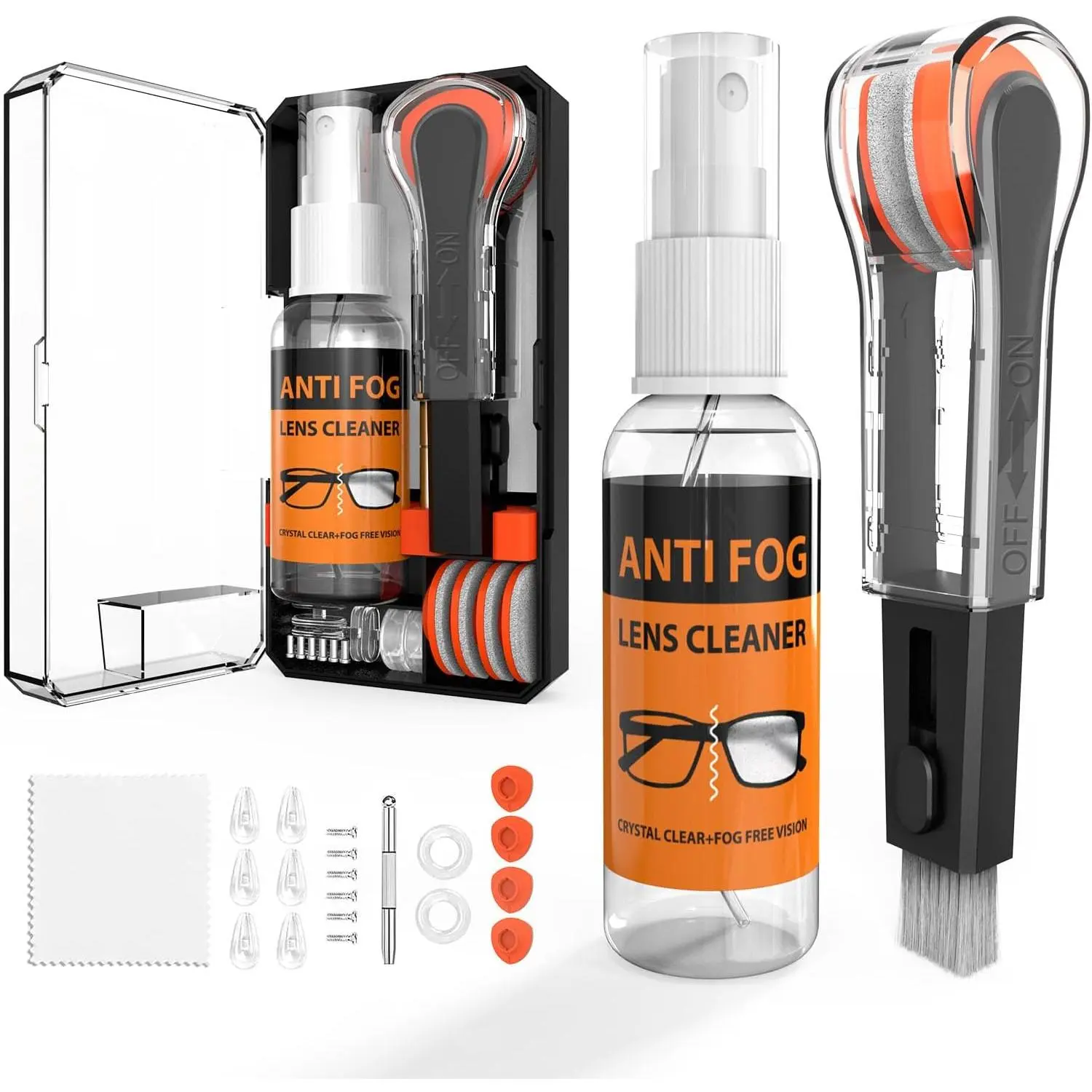 Glasses Cleaner,8 in 1 Glasses Cleaning Kit with 24H Anti Fog Eyeglass Cleaner Spray| Portable Glasses Cleaner Tool|Eye Glass Clean Cloths, Glasses Anti Slip with Soft Eyeglass Nose Pads & Ear Grip