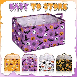 4 Pcs Halloween Baskets Boo Basket Gift Pumpkin Ghost Baskets with Handles Large Collapsible Storage Bins Boxes for Trick or Treat Gift Books Laundry Shelves Home Storage, 15 x 10 x 8 Inch