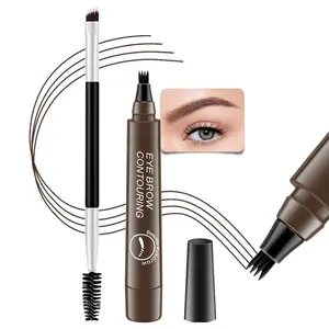 Microblading Eyebrow Pen with Brow Brush,Magical Precise Waterproof Brow Pen,Suake Eyebrow Contouring Pen,4 Tip Eye Brow Pencils for Women,Creates Natural Brows,Sponge Head 02 Dark Brown