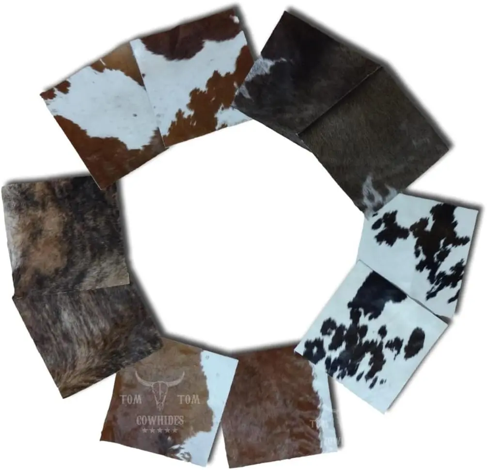 Hair On Cowhide Leather Remnants: 14" x 14" Craft Pieces - 10 Pack