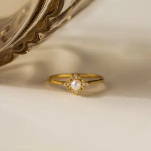 HENSY 925 Sterling Silver Vintage Full Diamond Pearl Ring - Minimalism - Exquisite Decorative Jewelry Gift - US Sizes 6-9