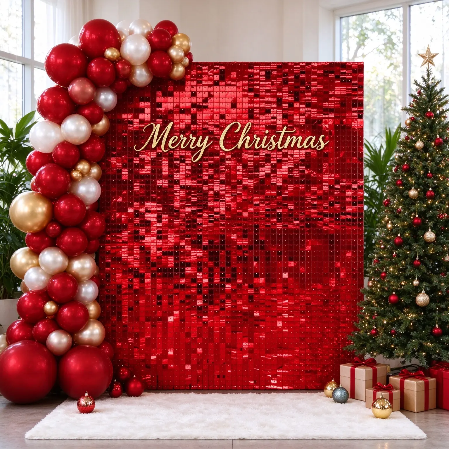 Red Shiny Sequin Wall Picture Backdrop, 24/30/36/49pcs Photo Background for Wedding Party Decorations, Bachelorette Party & Holiday Event Home/Festive Supplies